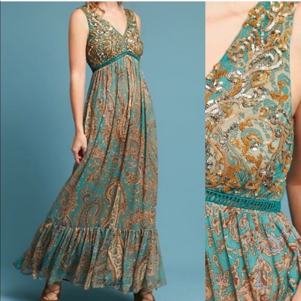 Anthropologie Ranna Gill Beaded Maxi Dress